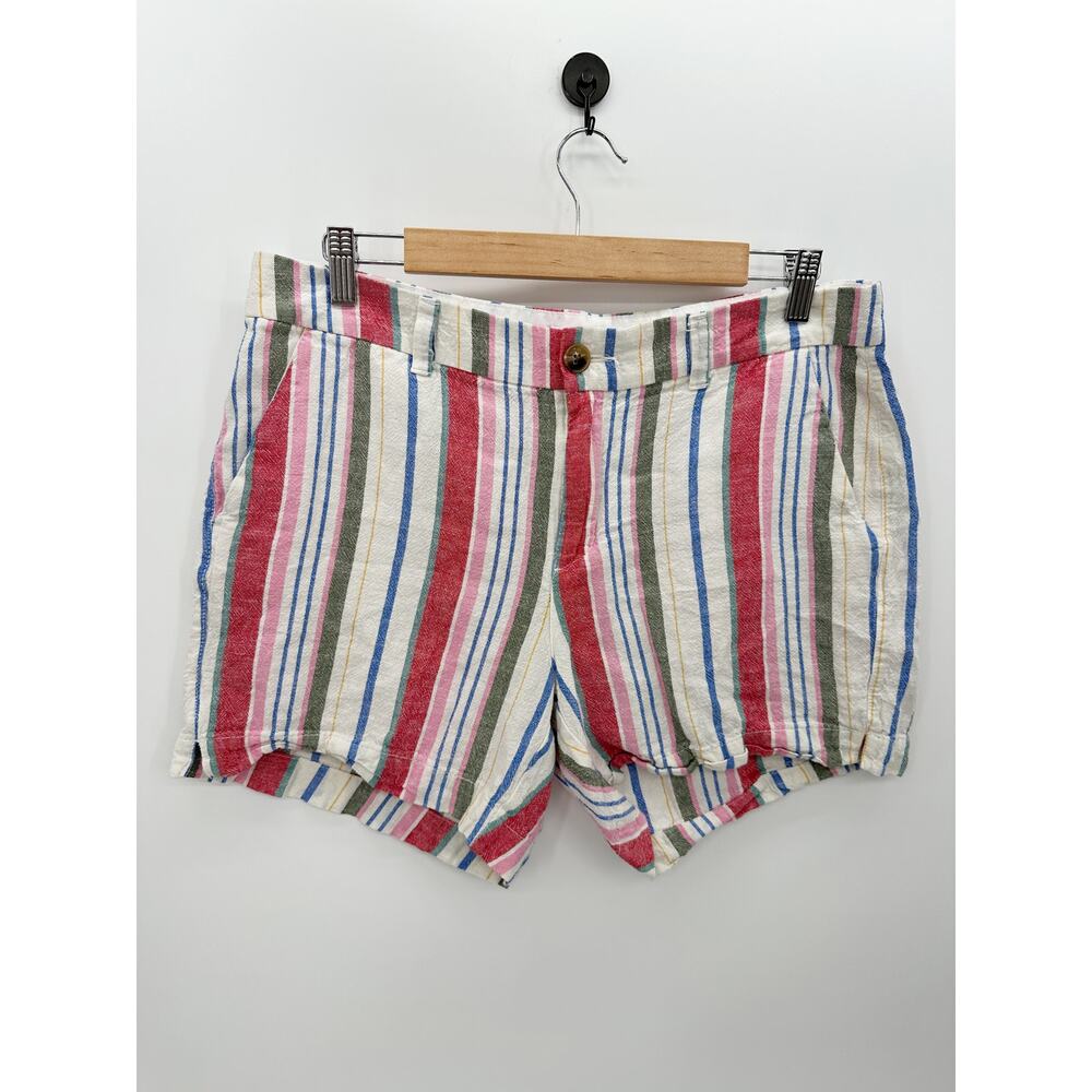 Old Navy Women Size 12‎ Striped Linen Blend Mid Rise Everyday Shorts Casual